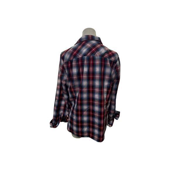 Tommy Hilfiger women's long sleeve size Large button-up collar plaid top - Picture 2 of 3